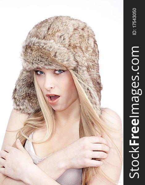 Young woman in fur hat