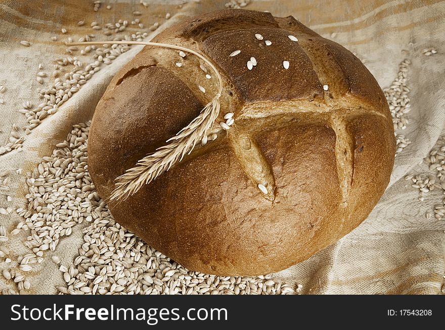 Bread with spikelet and grain