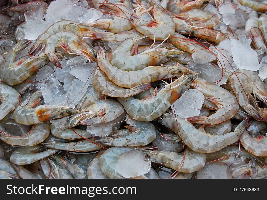 Raw fresh shrimp on ice tray in market , Asia , Thailand. Raw fresh shrimp on ice tray in market , Asia , Thailand