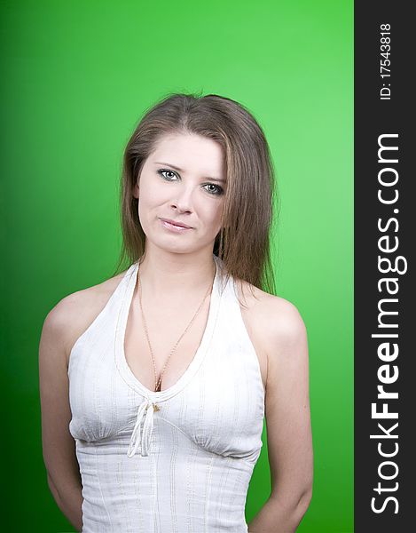 Girl on a green background isolated