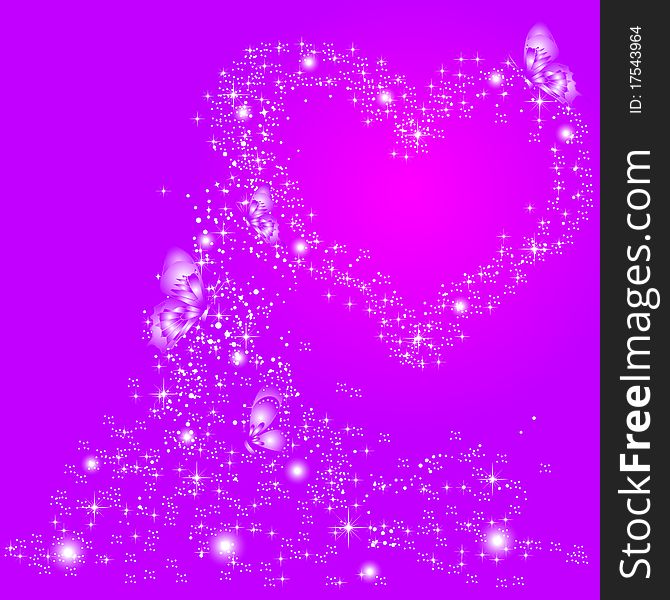 Abstract illustration with butterflies and hearts of brilliance, vector illustration, eps10