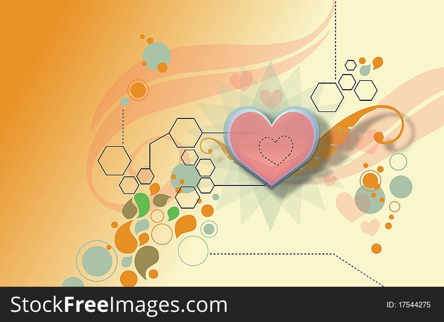 A playful vector heart illustration on orange backdrop. A playful vector heart illustration on orange backdrop.