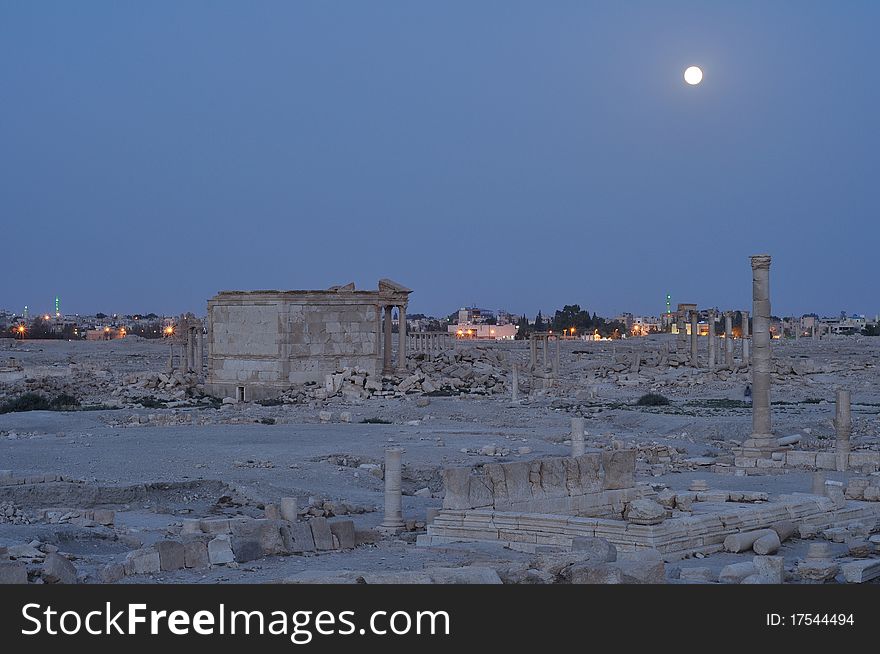 Night scenery of the ancient Roman time town Palmyra (Tadmor), Syria. Greco-Roman & Persian Period. Night scenery of the ancient Roman time town Palmyra (Tadmor), Syria. Greco-Roman & Persian Period.