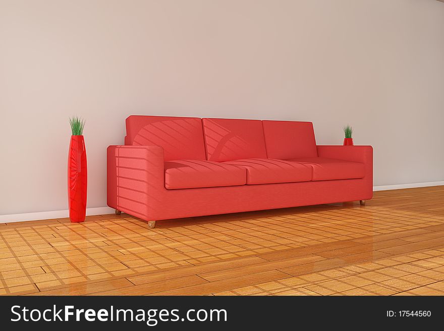 3d red sofa with vase