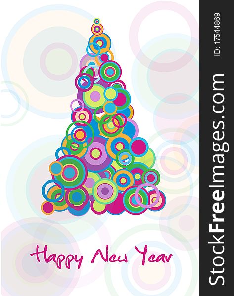 New year card with colorful tree out of ball
