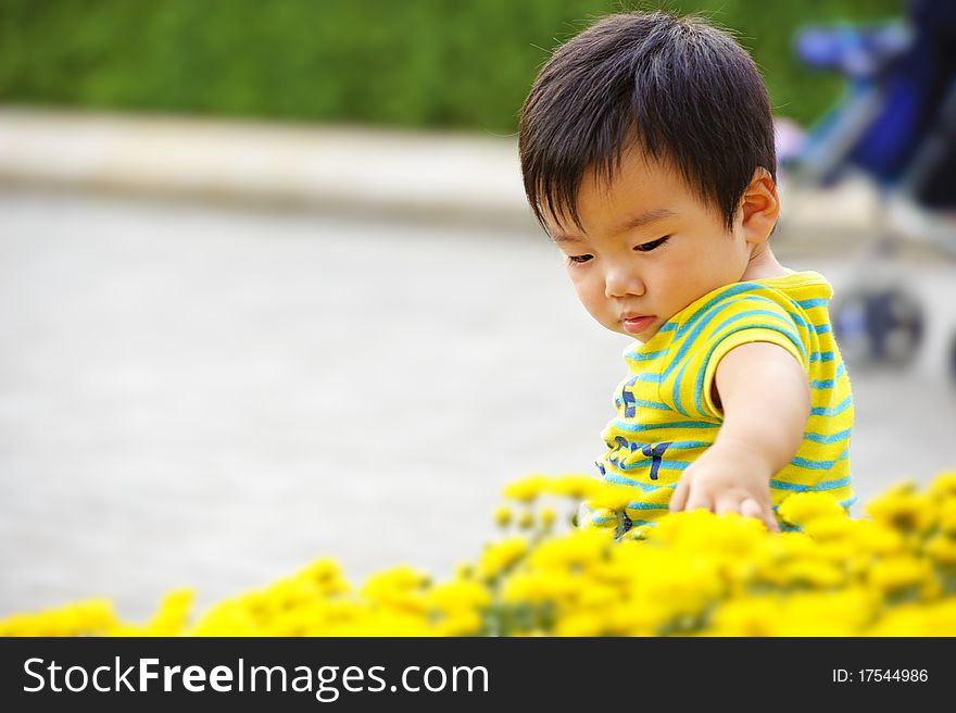 A cute baby is playing in garden. A cute baby is playing in garden