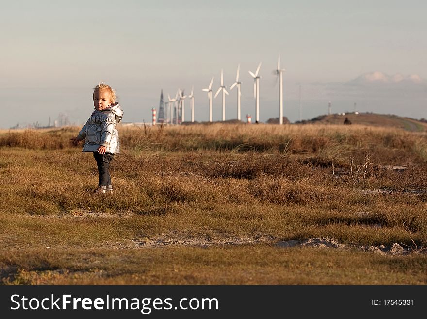 Child and windmills