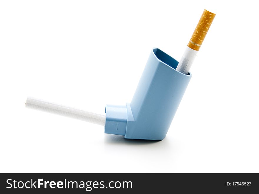 Inhaler with cigarette onto white background