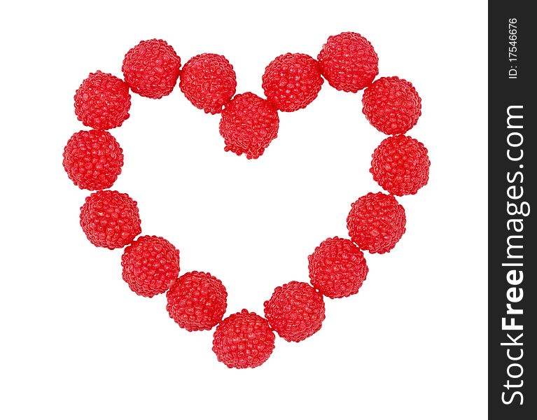 Bright heart made of raspberry berries