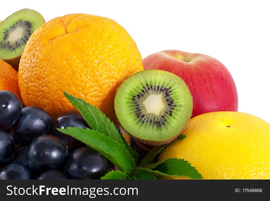 Diverse fresh fruits, isolated on white background