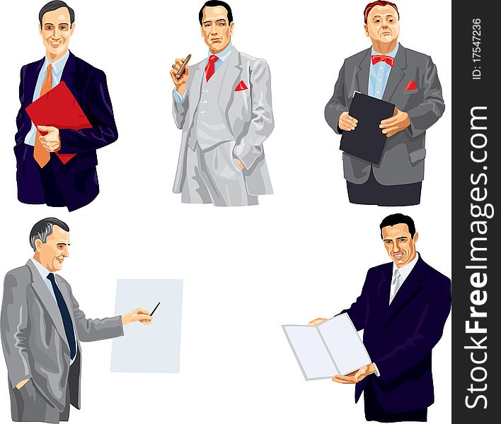 Businessman in splendid suit. Vector drawing on white background.