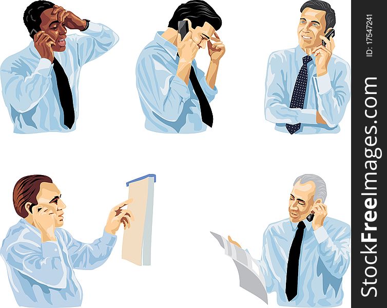Man speaks on telephone. Vector drawing on white background.