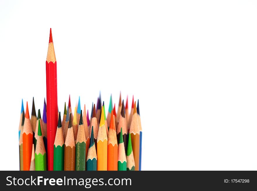 Various colour pencils isolated on the white