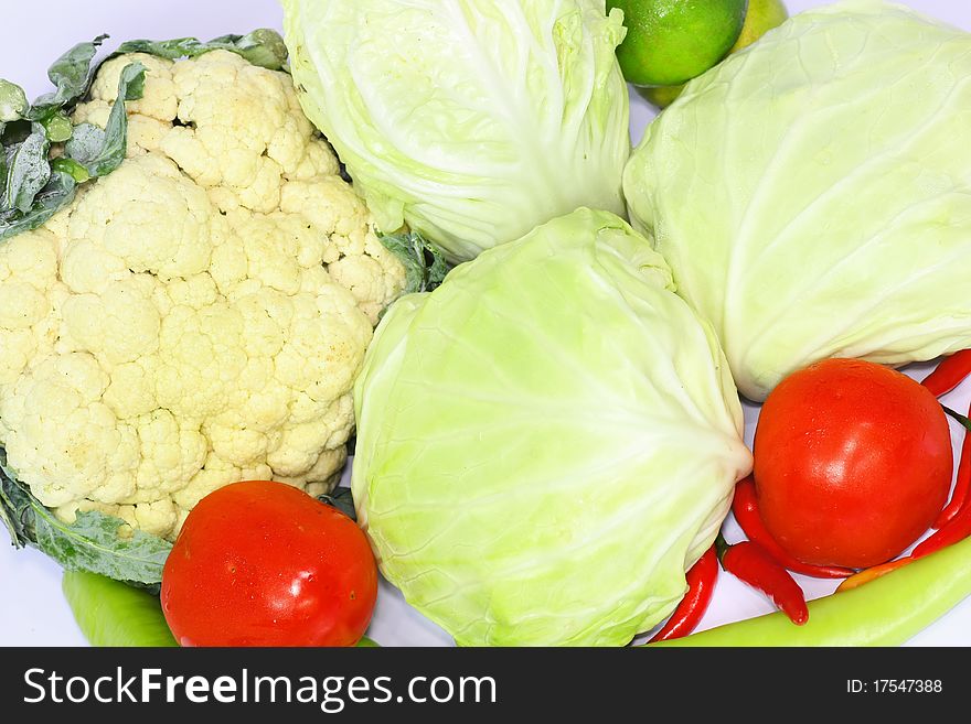 Fresh vegetables on the white background