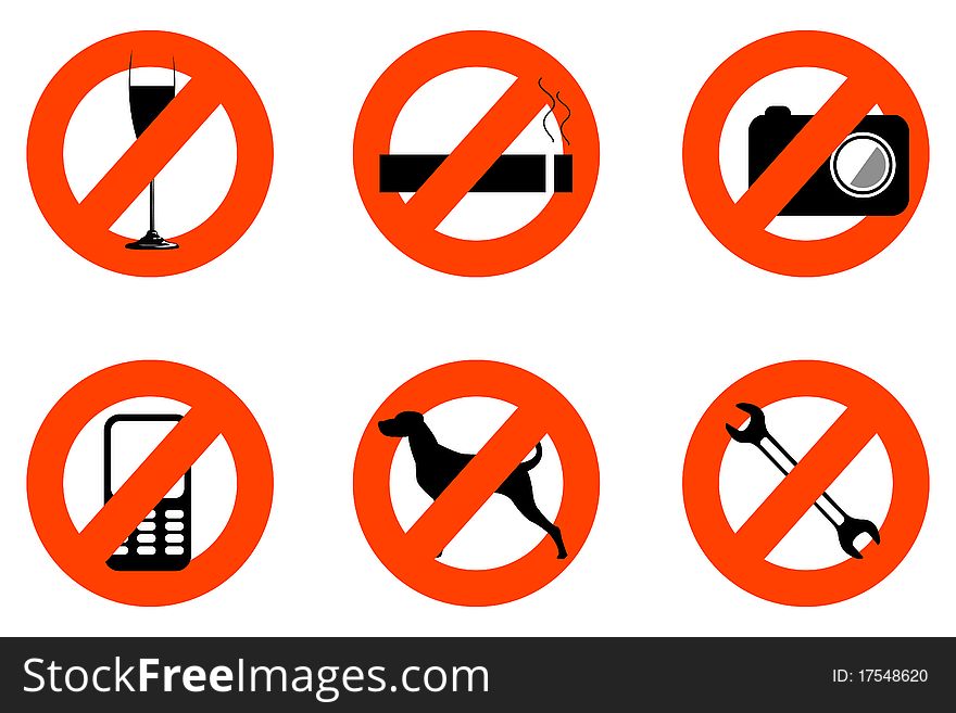 Illustration of not allowed icons on white background
