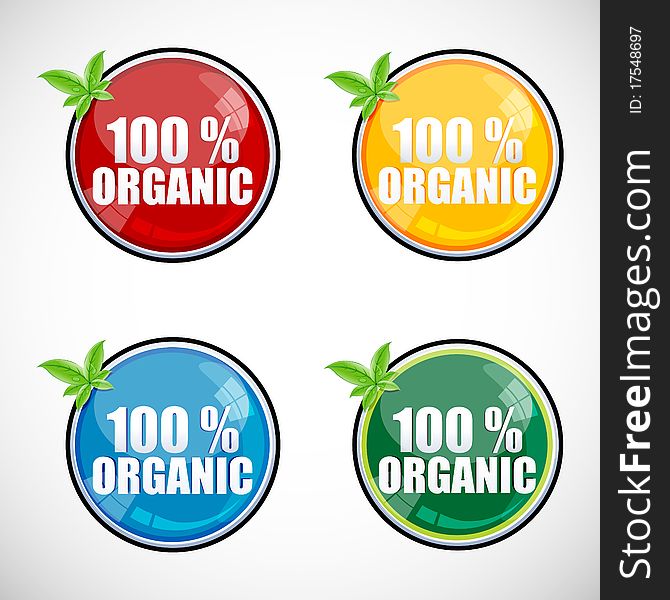 Illustration of 100% organic buttons on white background
