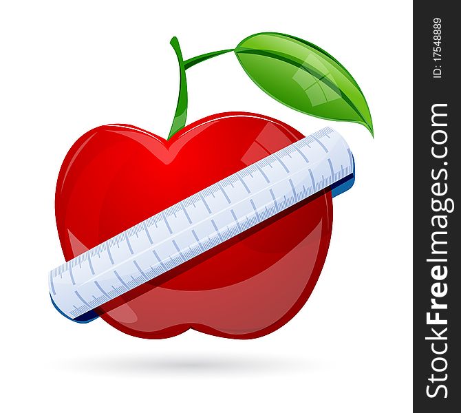 Illustration of measuring tape around apple on white backlground