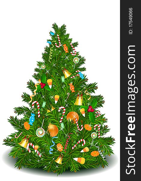 Illustration of christmas tree with sweets on isolated background