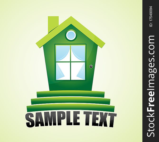 Illustration of green home with sample text