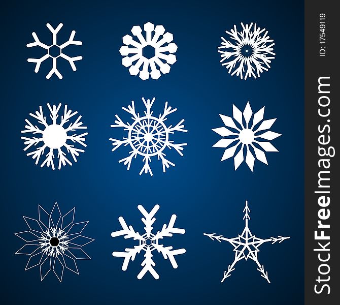 Illustration of different snowflakes with isolated background