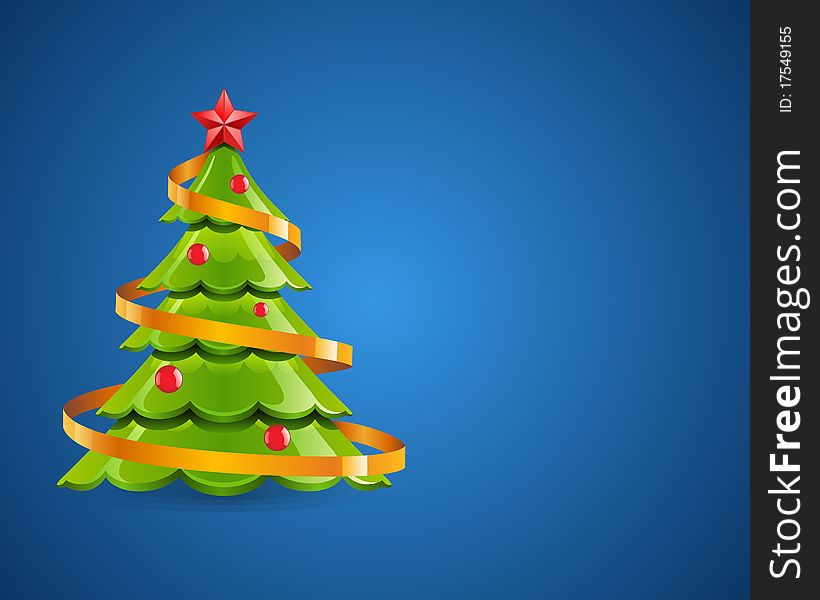Christmas glossy tree with red star vector card