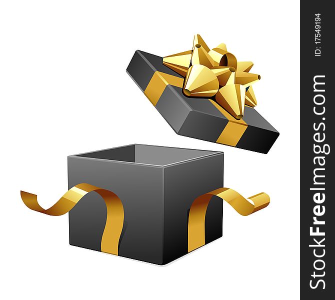Open Empty Black Gift With Gold Bow