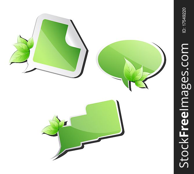 Illustration of different dialogue bubbles with leaf on white background