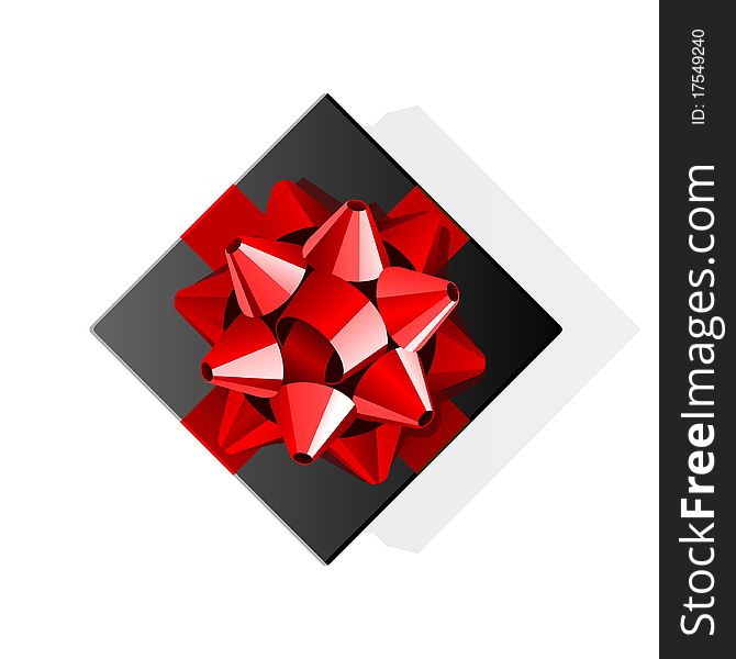 Black gift top view with red bow vector background
