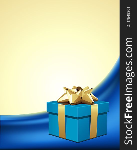 Blue Gift With Gold Bow On Silk