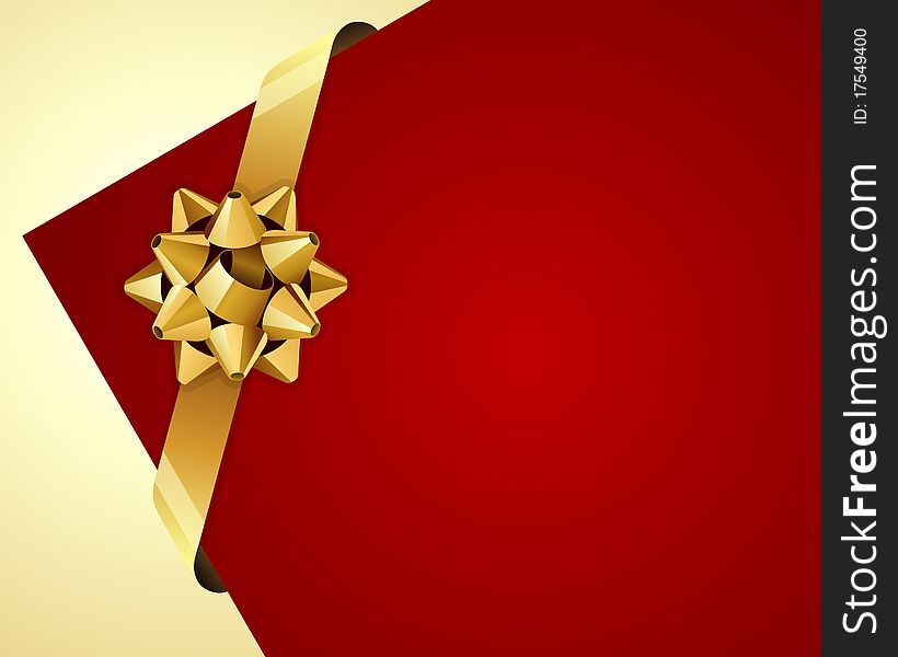 Greeting red corner card with gold bow vector background