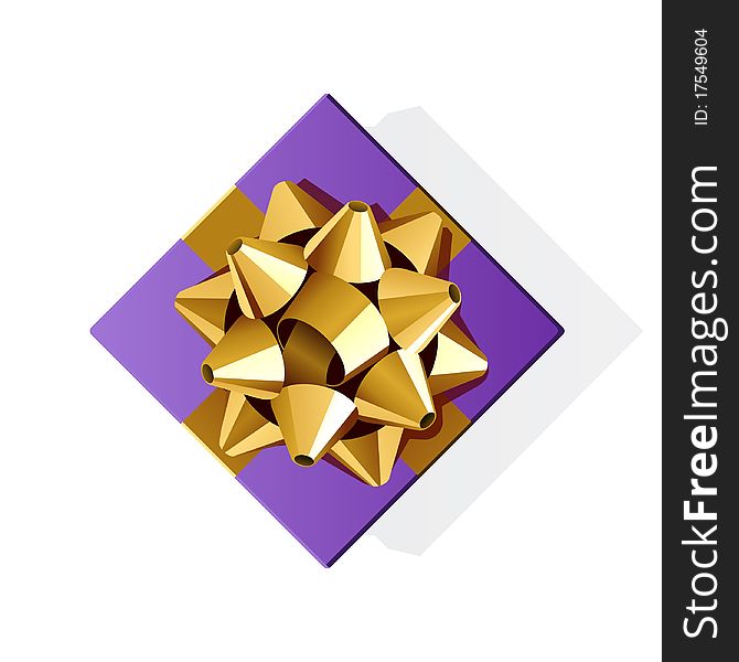 Violet gift top view with gold bow vector background