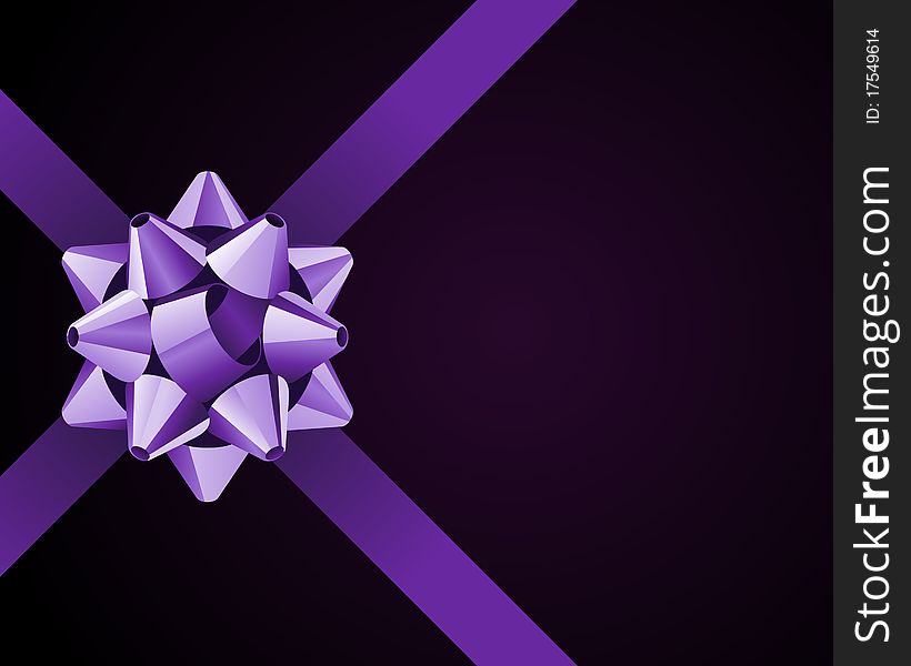 Greeting violet card with violet bow vector background