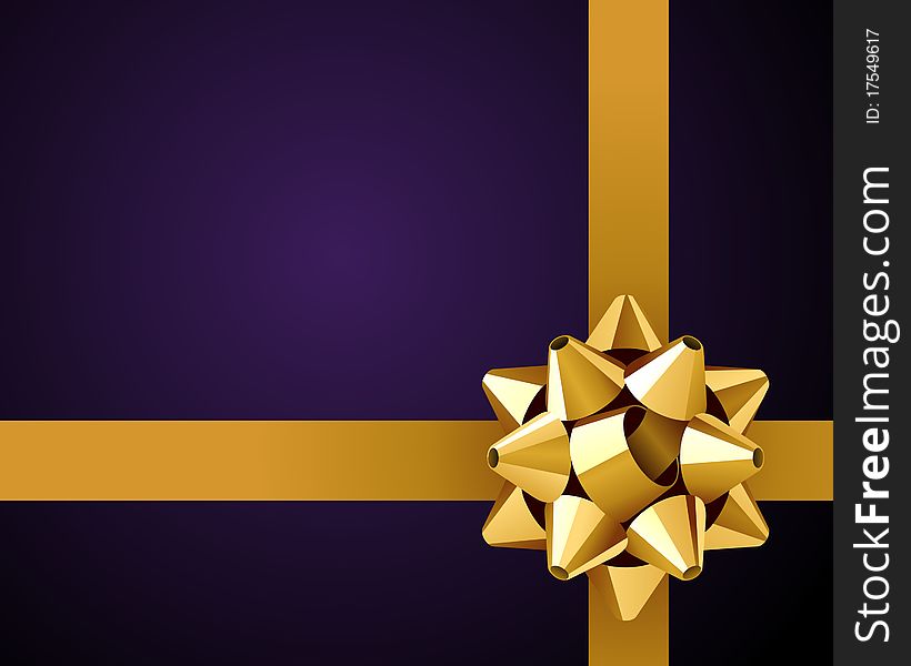 Greeting violet card with gold bow