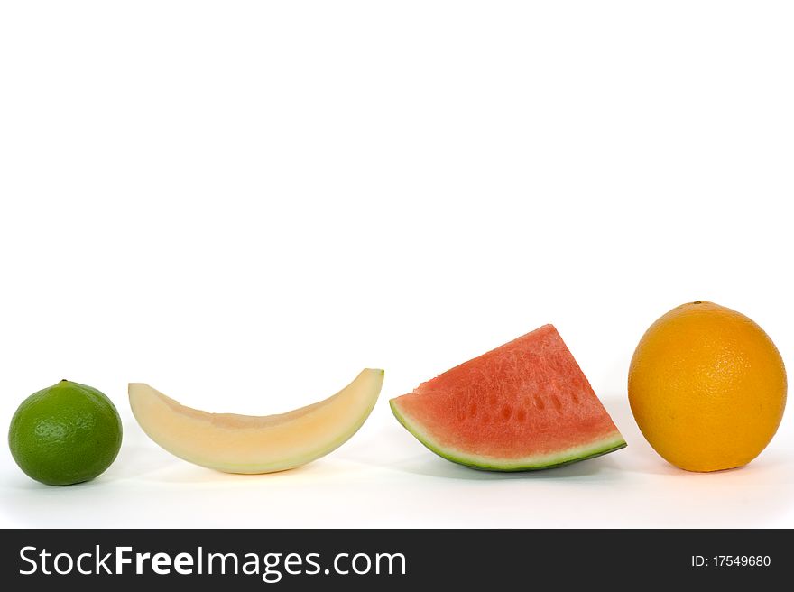 Lemon, Cantaloupe, watermelon and orange isolated on white background. Lemon, Cantaloupe, watermelon and orange isolated on white background.