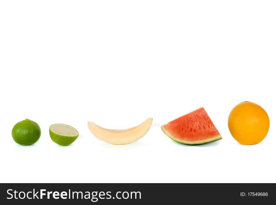 Lemon, Cantaloupe, watermelon and orange isolated on white background. Lemon, Cantaloupe, watermelon and orange isolated on white background.