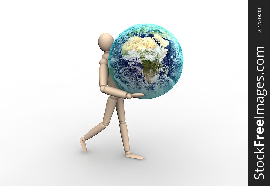 Man carrying Earth in 3D style