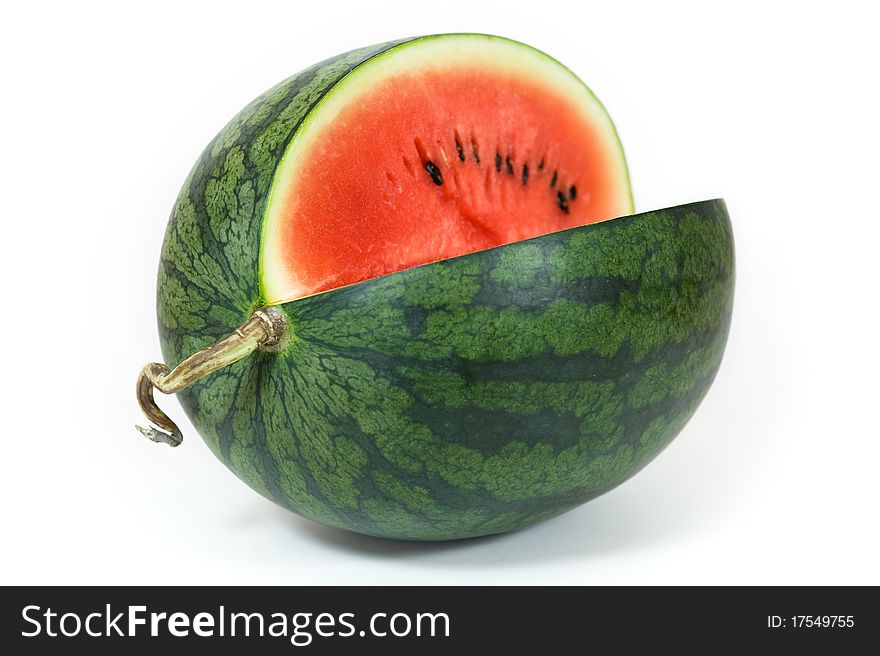 Ripe Sliced Green Watermelon Isolated on White Background. Ripe Sliced Green Watermelon Isolated on White Background.