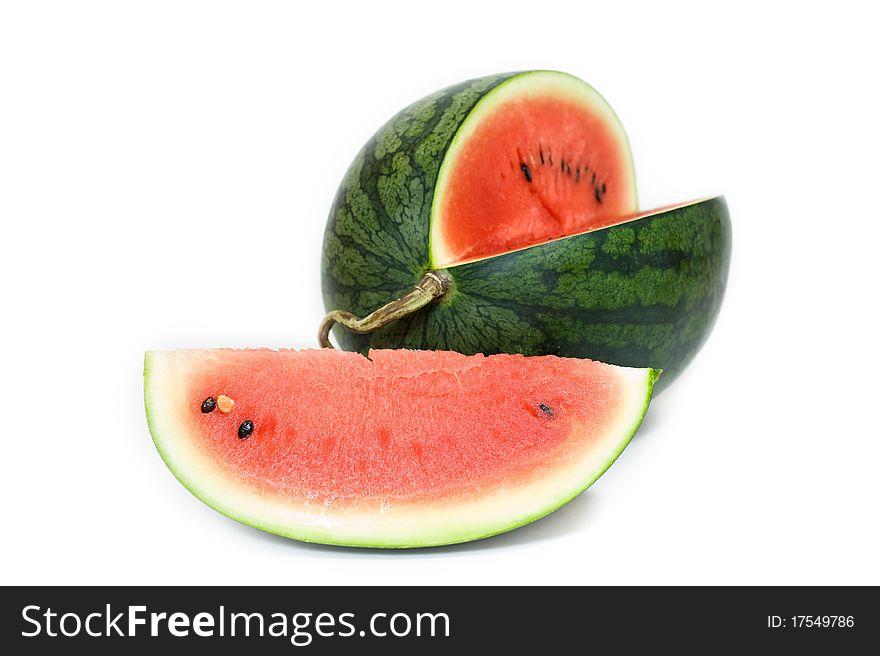 Ripe Sliced Green Watermelon Isolated on White Background. Ripe Sliced Green Watermelon Isolated on White Background.