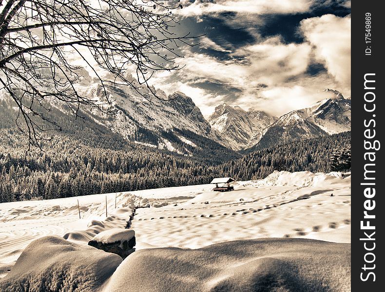 Snowy Landscape of Italian Alps on Winter, Italy