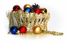 A Basket With Christmas-tree Decorations Royalty Free Stock Photos A Basket With Christmas-tree Decorations Royalty Free Stock Photos