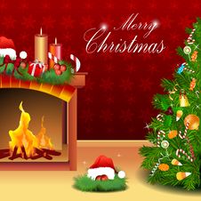 Christmas Card With Xmas Tree And Gifts Stock Photos