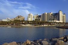 View On The Beach And Resort Hotels In Eilat City Stock Image