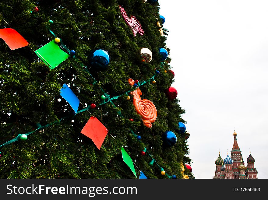 Detail of a Christmas tree from the Red Square - Moscow. Detail of a Christmas tree from the Red Square - Moscow