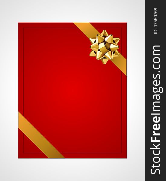 Greeting red card with gold bow vector background