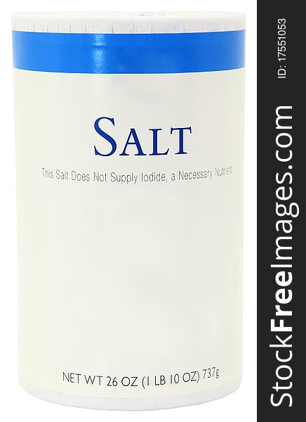 26 ounce bottle of table salt without iodine in blank label bottle over white. Clipping Path. 26 ounce bottle of table salt without iodine in blank label bottle over white. Clipping Path.