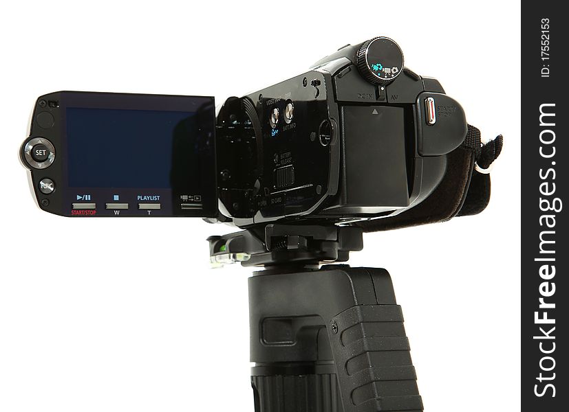 Side View Of HD Camcorder On White Background. Side View Of HD Camcorder On White Background