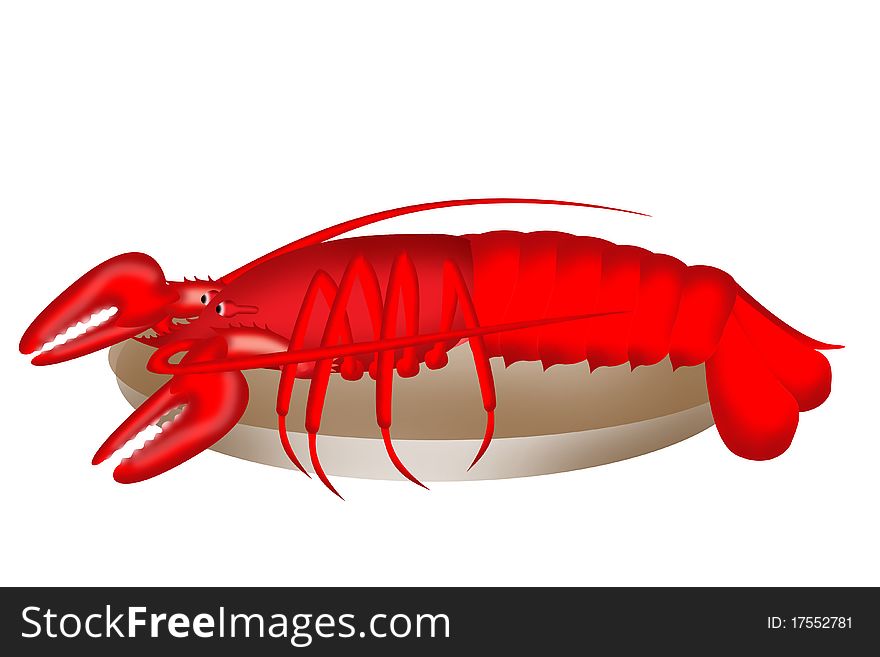 Lobster on a light plate illustration isolate. Lobster on a light plate illustration isolate