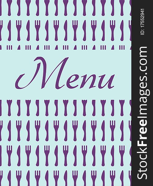 A blue menu with fork and knife texture. A blue menu with fork and knife texture