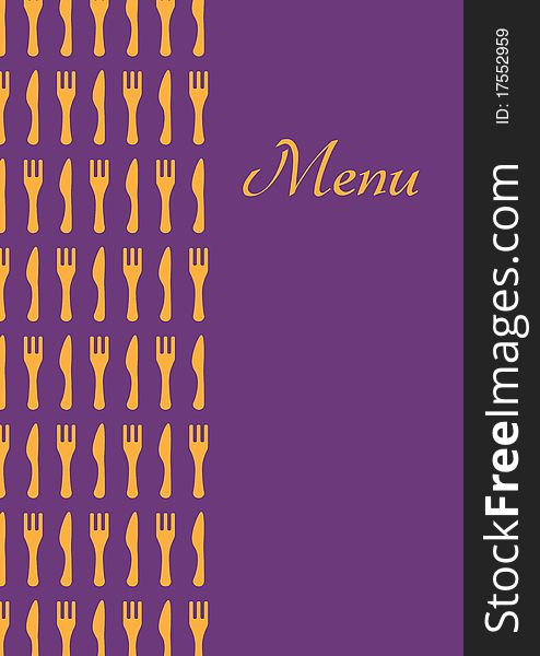 A purple menu with fork and knife texture. A purple menu with fork and knife texture