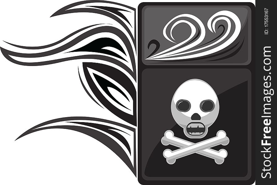 Scull and bones on a cigarette pack. Scull and bones on a cigarette pack